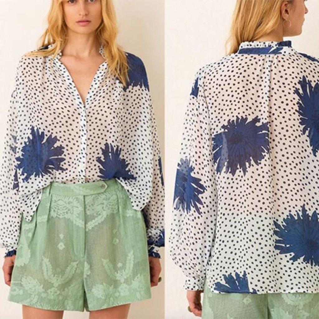 New Alix Of Bohemia Printed Loose Fit Poet Long Sleeve Blouse White Size: Small